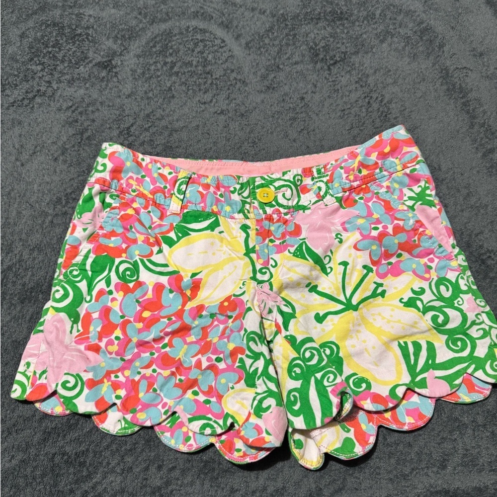 Lilly Pulitzer Pink and Green Floral High Waist Shorts